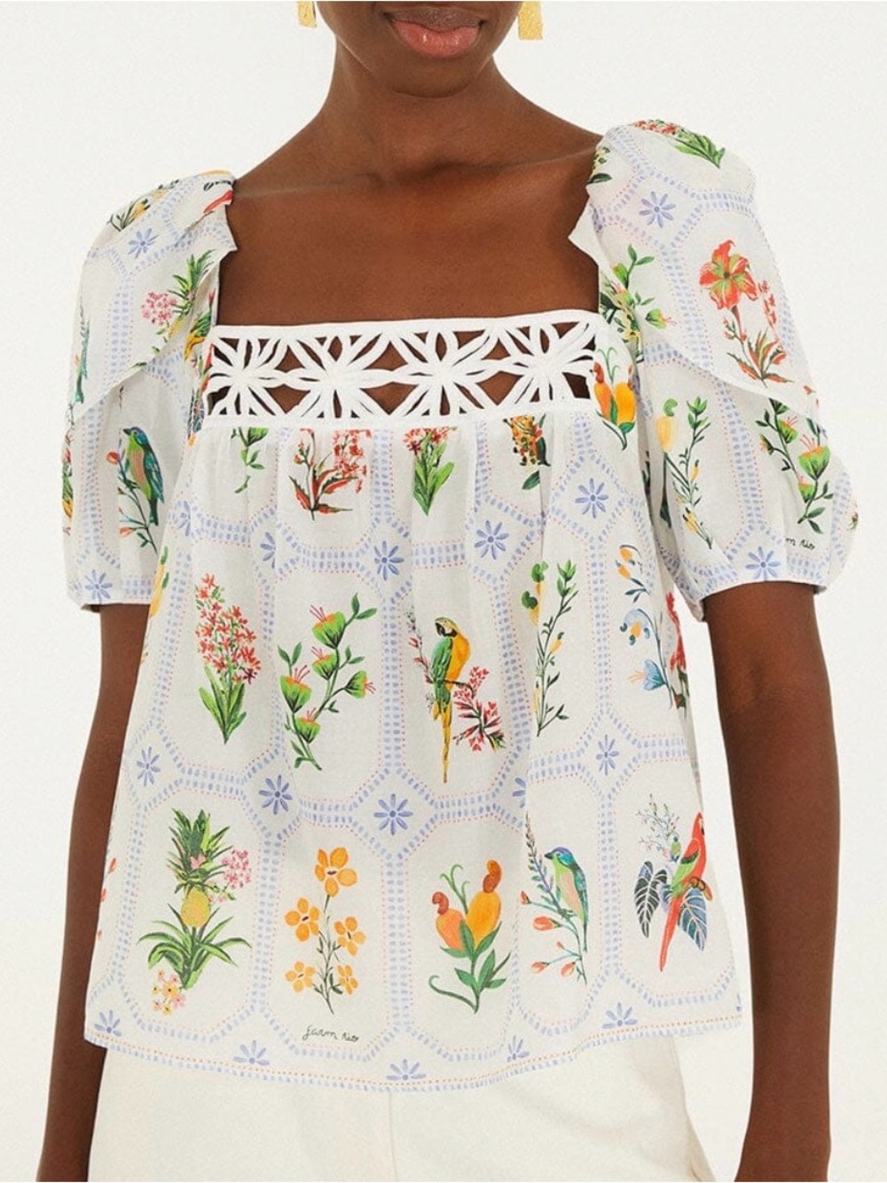 Farm Rio Off White Tropical Porcelain Blouse NWT